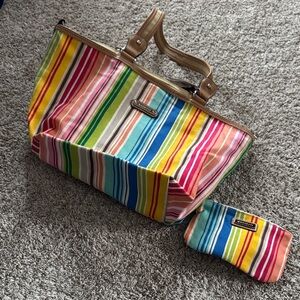 Rosetti Vibrant Striped Tote Bag with Pouch